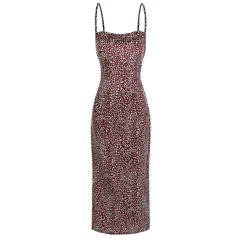 Womens Sleeveless Spaghetti Strap Midi Dress Leopard Animal Print Split Hem Backless Bandage Vacation Long Sundress  Burgundy XL | Fruugo SG