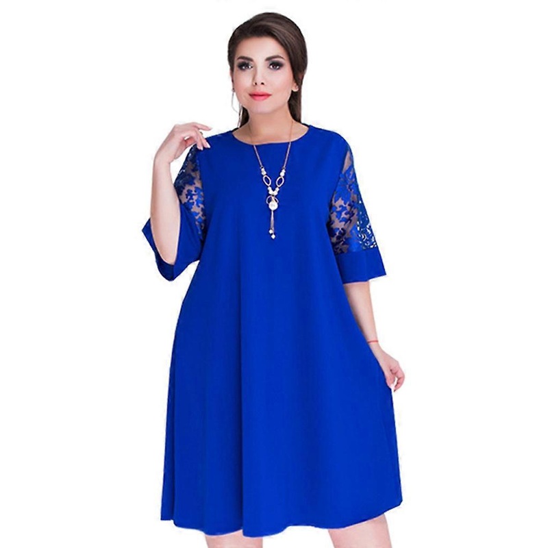 2018 Splice Loose Lace Summer Dresses Plus Size Women Knee-Length Office Dress  Blue | Fruugo SG