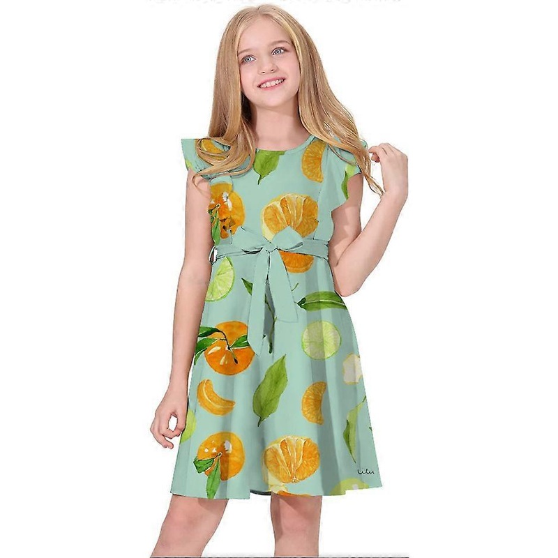 2023 New Summer Girls Flower Printed Dress Ruffle Sleeve Pleated Casual Swing Dresses Children Clothing for Kids 3-14 Years | Fruugo SG