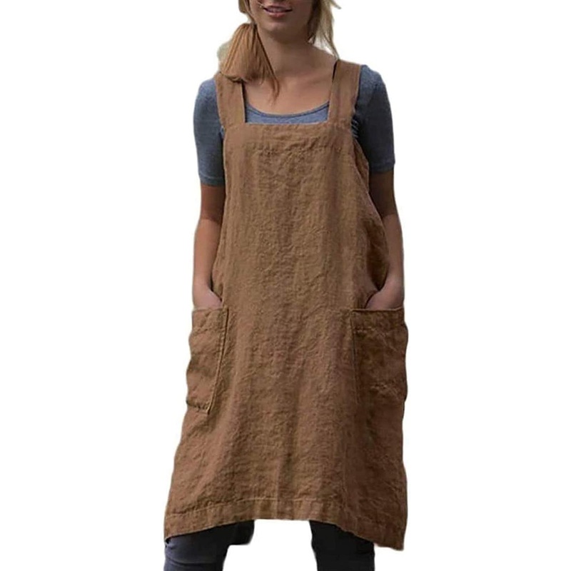 Cotton Linen Apron For Women Cross Back Apron Pinafore Dress For Baking Cooking Gardening Work | Fruugo SG