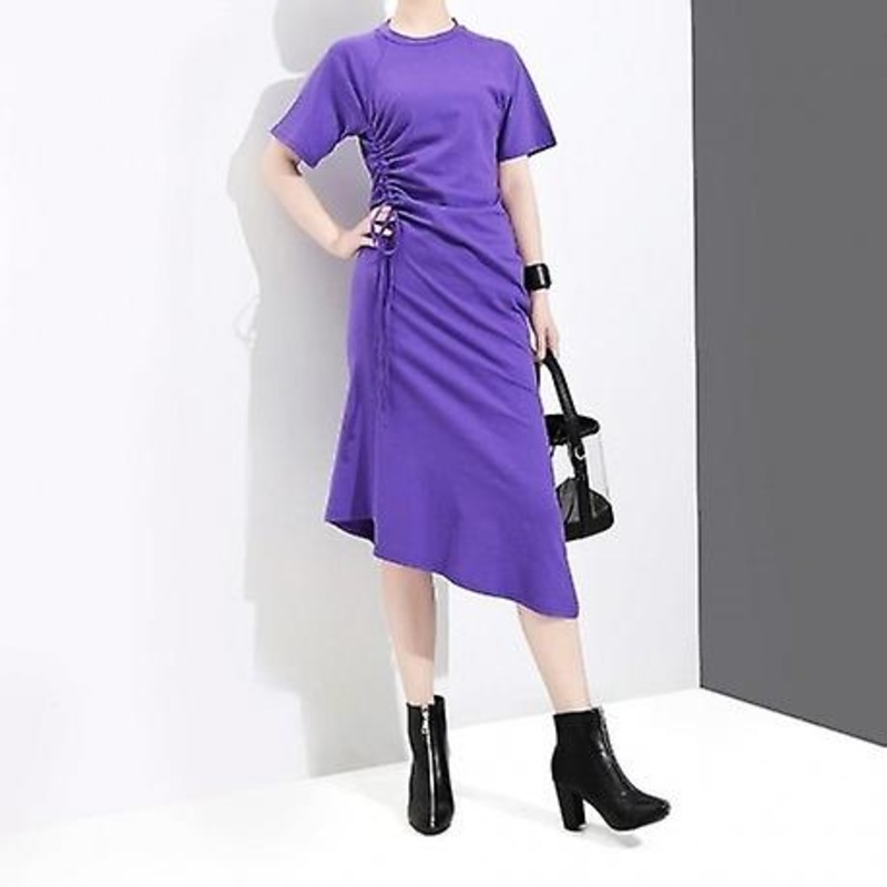 Drawstring Adjustable Empire Waist Bottom-line Dress | Fruugo SG