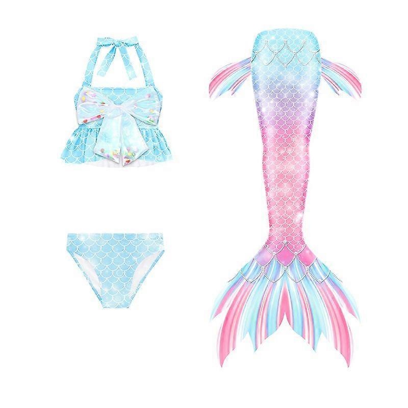 Girl mermaid Princess Swimsuit three-piece set hanging neck sling with Tail Shiny scales swimming suit hot spring dress up | Fruugo SG