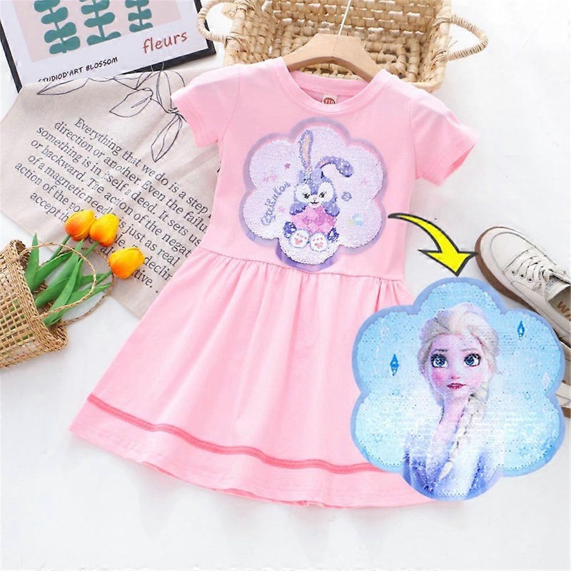 Kids Girls Cartoon Characters Theme Reversible Sequins Dress Short Sleeve Summer Birthday Party Dresses | Fruugo SG