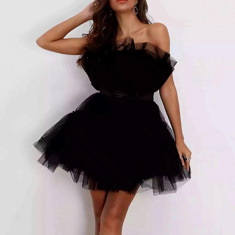 Off Shoulder Mesh Tulle Tutu Dress Women Tube Top Bow Wedding Evening Party Prom Dresses Female Mini Dress Bridesmaid | Fruugo SG