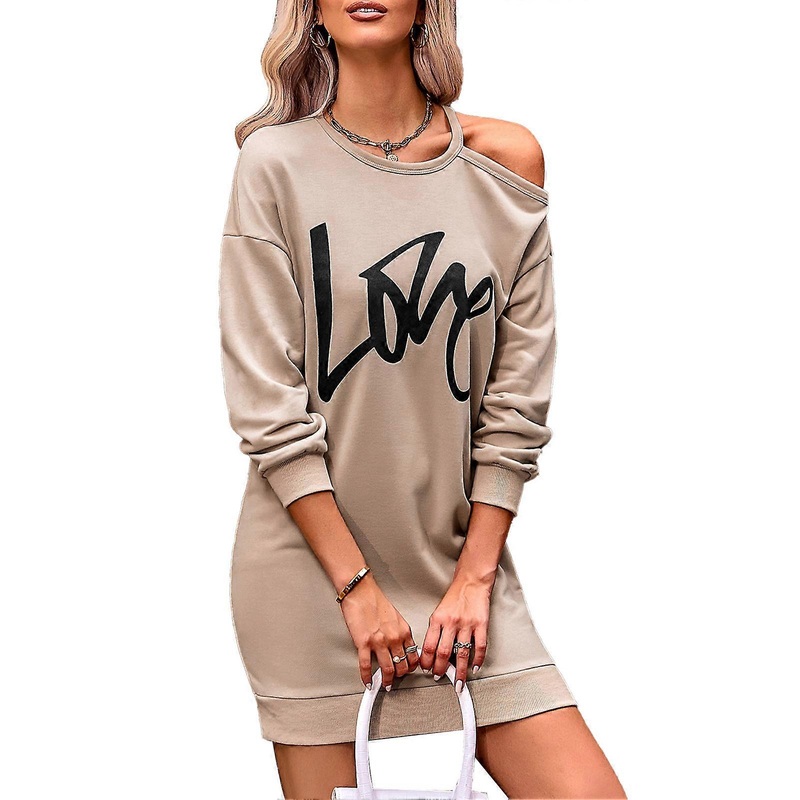 Off Shoulder Sweatshirt Dress Long Sleeve Round Neck Casual Loose Mini Sweater Dress for Women | Fruugo SG
