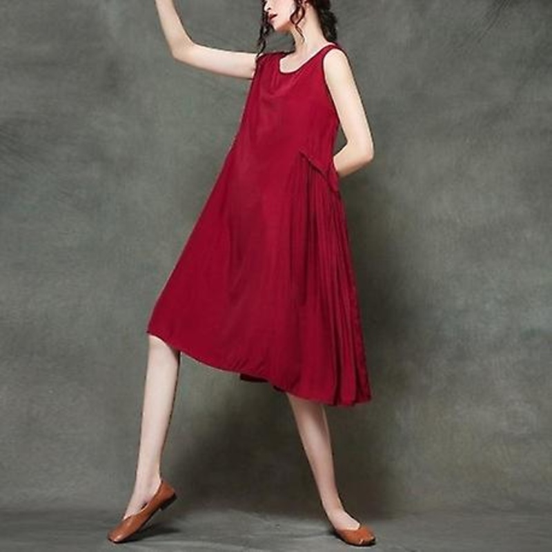 Pleated Thin A-line Sundress Dress | Fruugo SG