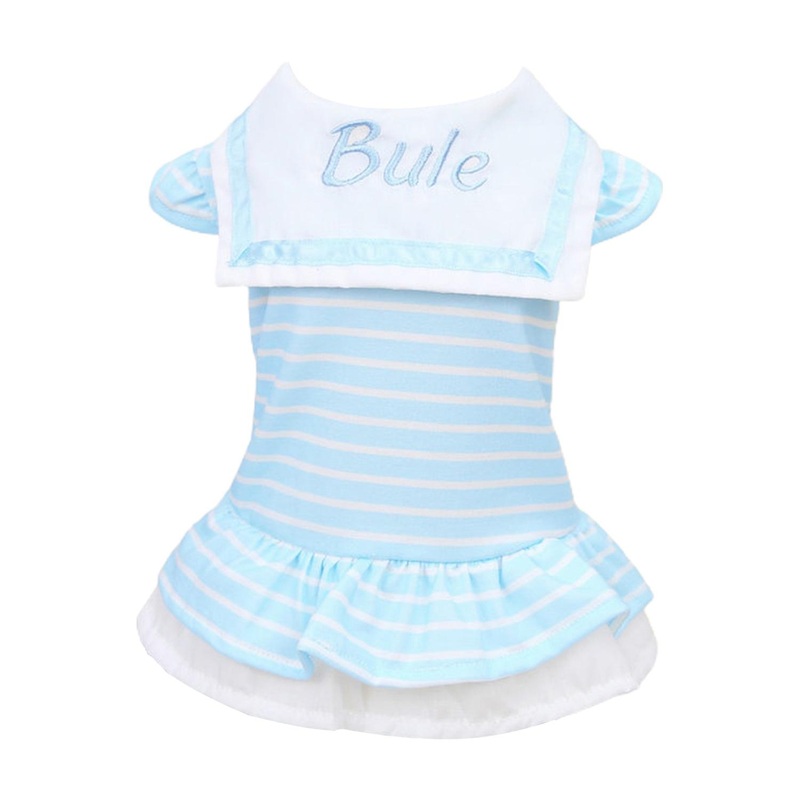 Spring Summer Puppy Dress Layered Pleated Hem Striped Print Doll Collar Embroidered Letters Sweet | Fruugo SG