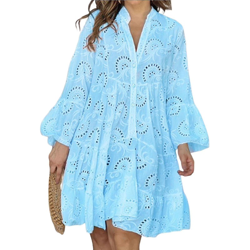 Women Beach Sexy Mini Dresses V-neck Hollow Out Streetwear For Casual Daily School Working Wear | Fruugo SG