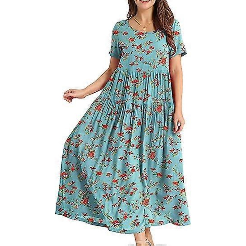 Women Casual Loose Bohemian Floral Dresses with Pockets Short Sleeve Summer Beach Swing Dress | Fruugo SG
