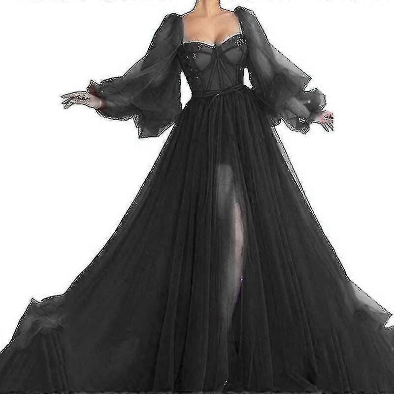 Women Evening Prom One Word Shoulder Gown Slit Long Sleeve Maxi Dress-yvan | Fruugo SG