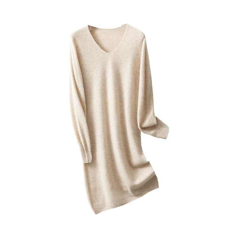 Women Girls Dress Trendy V-neck Wool Mid-length Pullover Woolen Skirt Loose Bottoming Skirt | Fruugo SG