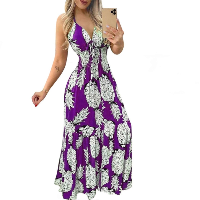 Women High Waisted Dress Flowy Sleeveless Dress All-matching Floral Print Dress Halter Holiday Dress Summer Party Dress  Purple XL | Fruugo SG