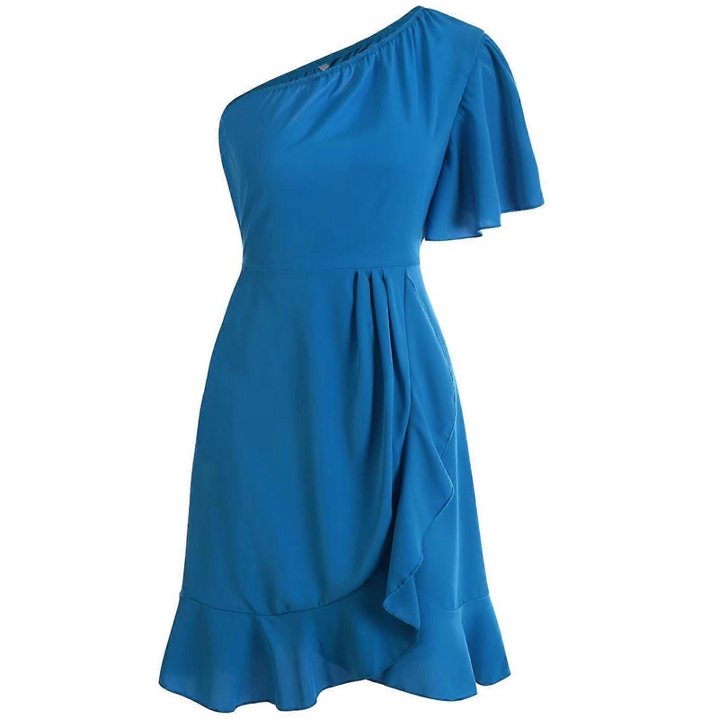 Women One Shoulder Flowy Swing Short Dress 2023 Summer Elastic High Waist Ruffle Wrap Mini Dresses Cocktail Party Dress  Sky Blue M | Fruugo SG