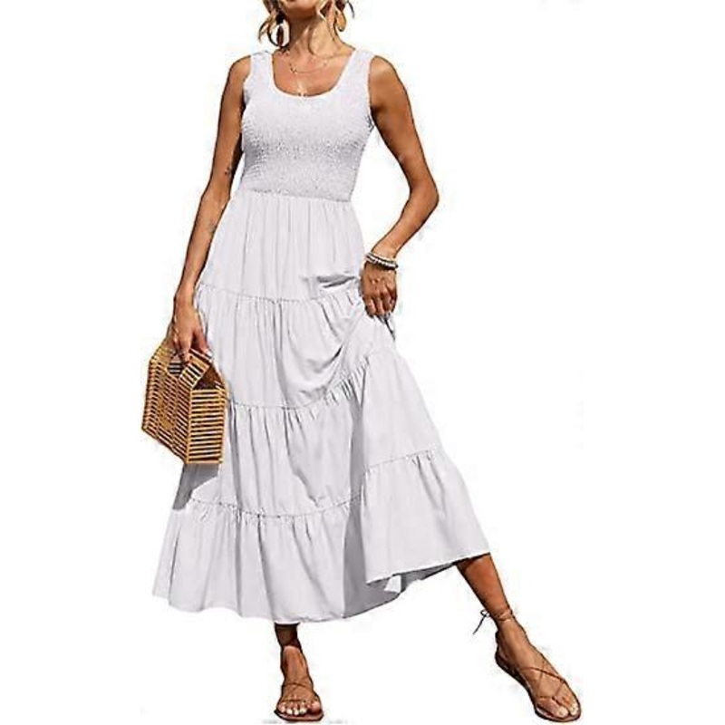 Women’s 2023 Casual Loose Plain Maxi Sundress Smocked Tank Dress Sleeveless Summer Beach Tiered Long Dresses | Fruugo SG