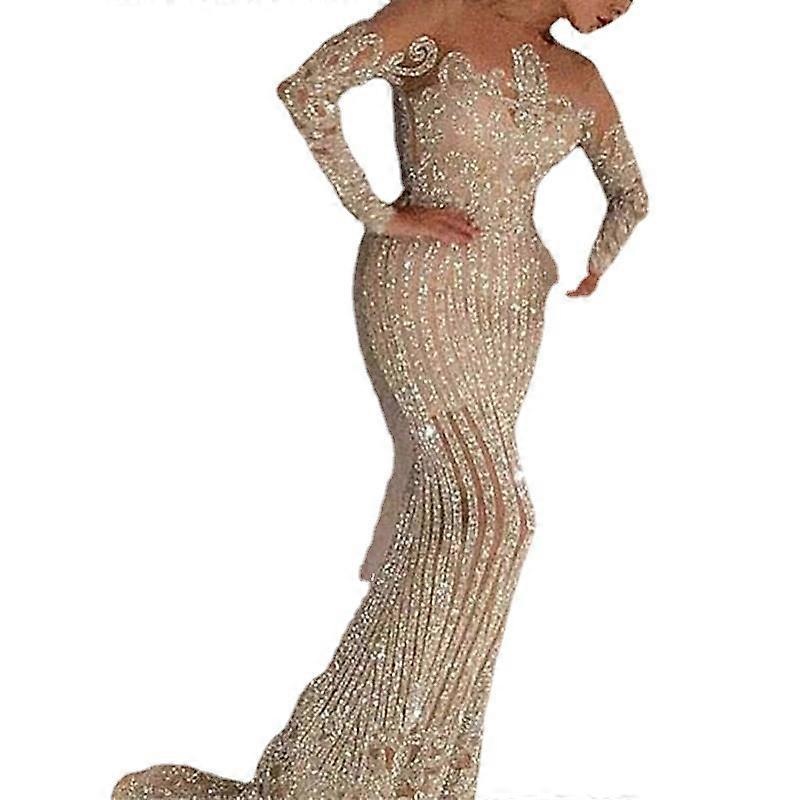 Women’s Long Dress Mid-waist Temperament Sequins Solid Color Wrapped Chest Stretch Dress | Fruugo SG