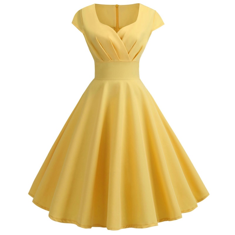Women’s Retro Hepburn Style V-neck Short Sleeve High Waist Swing Dress | Fruugo SG