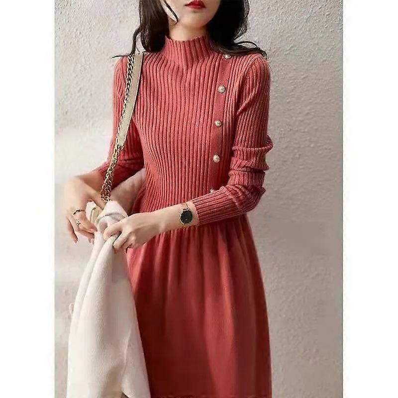 Women’s Slim Dress Versatile Half High Neck Long Sleeve Knitted Dress | Fruugo SG