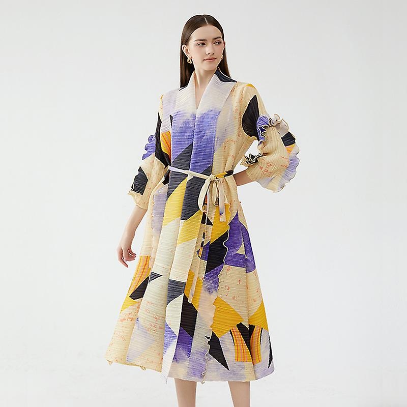 Women’s Summer Dresses Long Sleeve Ruffled Casual V-Neck Printed Tie Slim Waist Printed Pleated Wrap Flowing Midi Dress | Fruugo SG