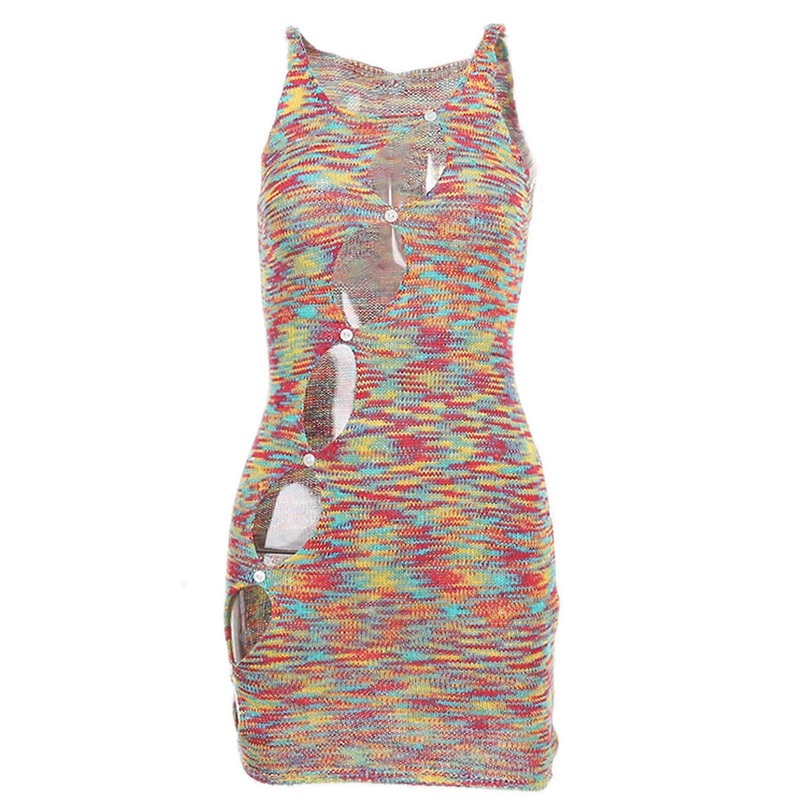 Women Sleeveless Racerback Party Short Mini Dress Colorful Knitted Hollow Button Bodycon Holiday Vacation Party Clubwear  color S | Fruugo SG