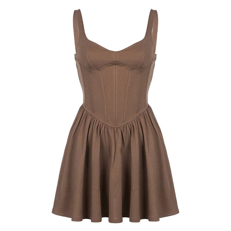 Corsets Party Dress For Women Y2k Dress High Waisted Dress  Spaghetti Strap Dress Corsets Dresses A-line Ruffled Dresses  brown M | Fruugo SG