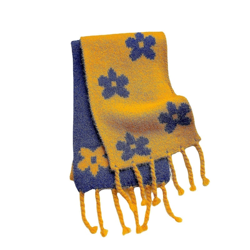 Knitted Children’s Scarf Autumn And Winter Niche Thick Braids Fringed Flowers Warm Color Matching Wild ScarfYellow | Fruugo SG