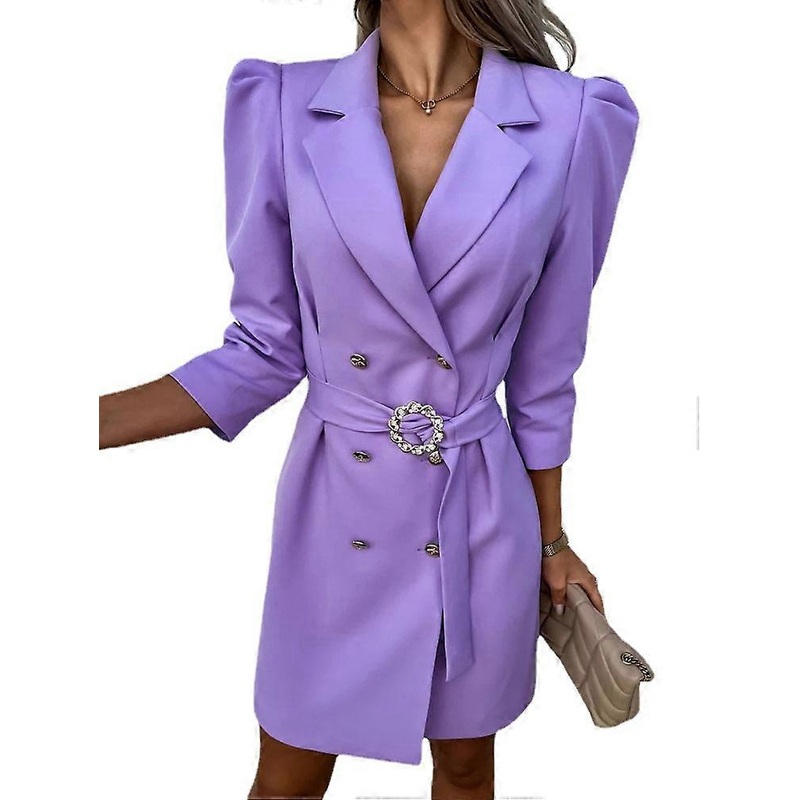 New Bubble Sleeves Polo Collar Women’s Slim Fit Suit Dress Women | Fruugo SG