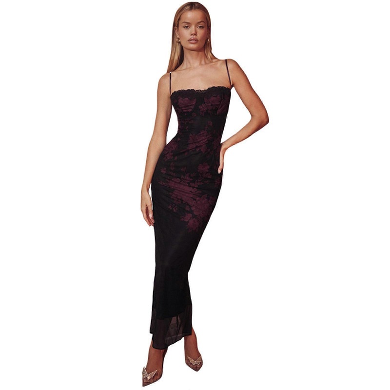 Sexy Lace Mesh Suspender Dress Women Fashion Backless Strapless Dresses Female Dress  Burgundy S | Fruugo SG