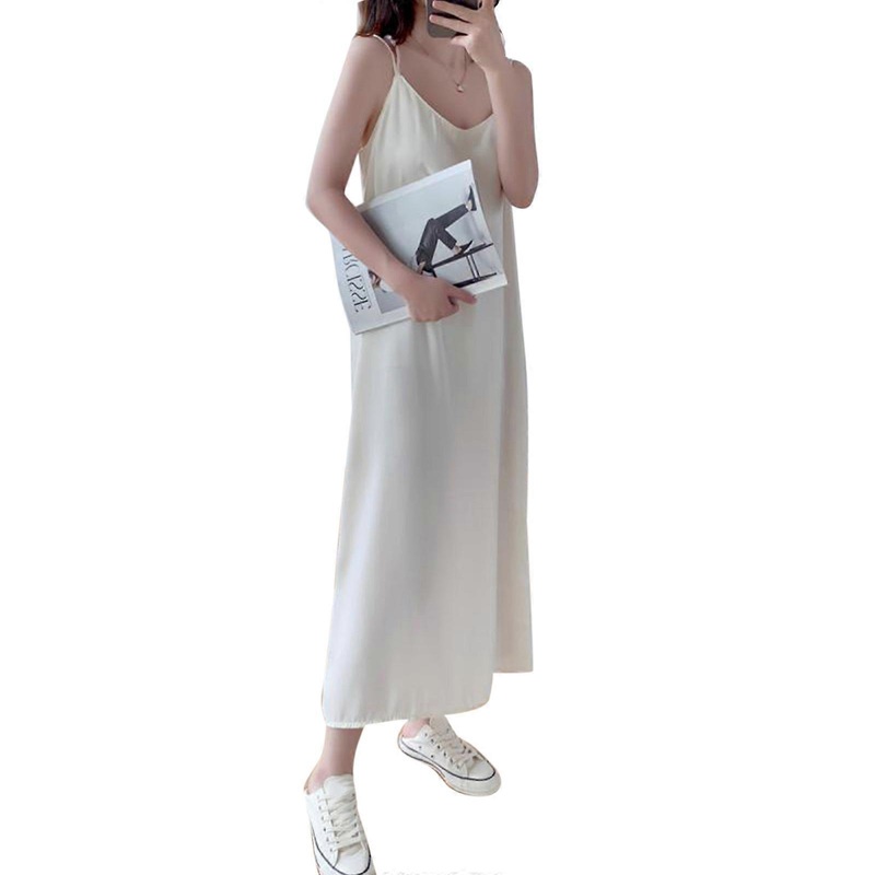 Sleeveless Chiffon Dress for Women Elegant Solid Color V-Neck Suspender Dress for Seaside Vacation  White XL | Fruugo SG