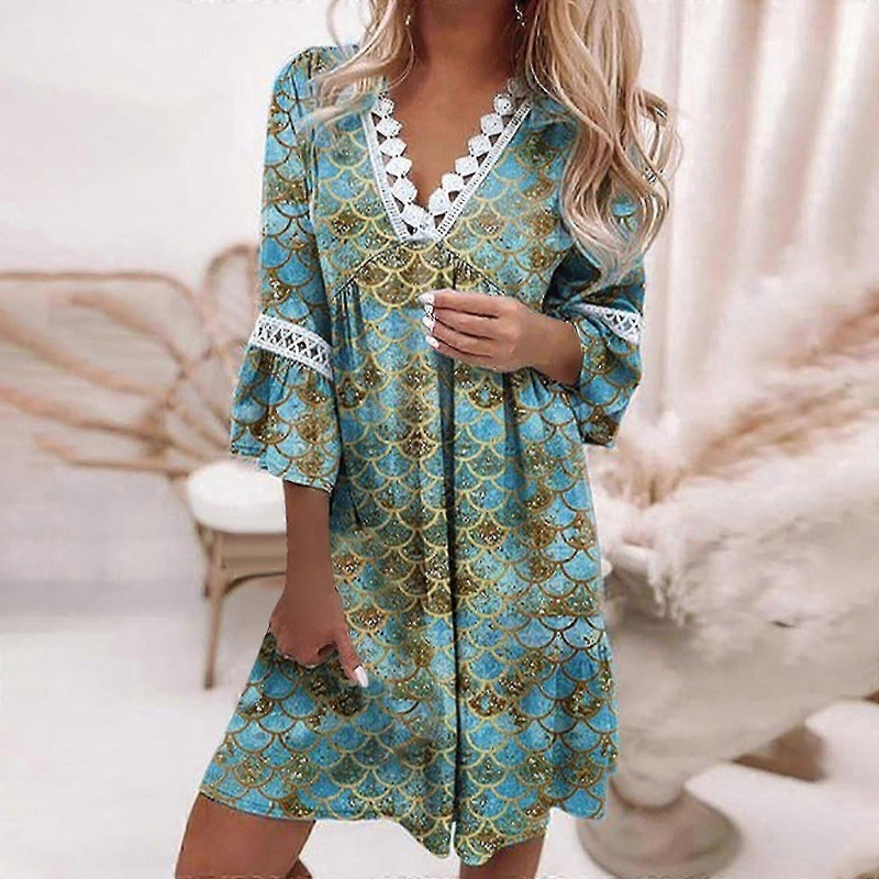 V-neck Midi Dress with Lace Trim and Paisley Print for Women | Fruugo SG