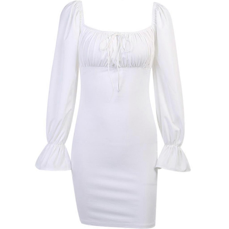 Women Autumn Flare Puff Sleeve Bodycon Mini Pencil Dress Ruched Chest Lace-Up Sexy Square Neck Off Shoulder Cocktail Party Clubwear | Fruugo SG