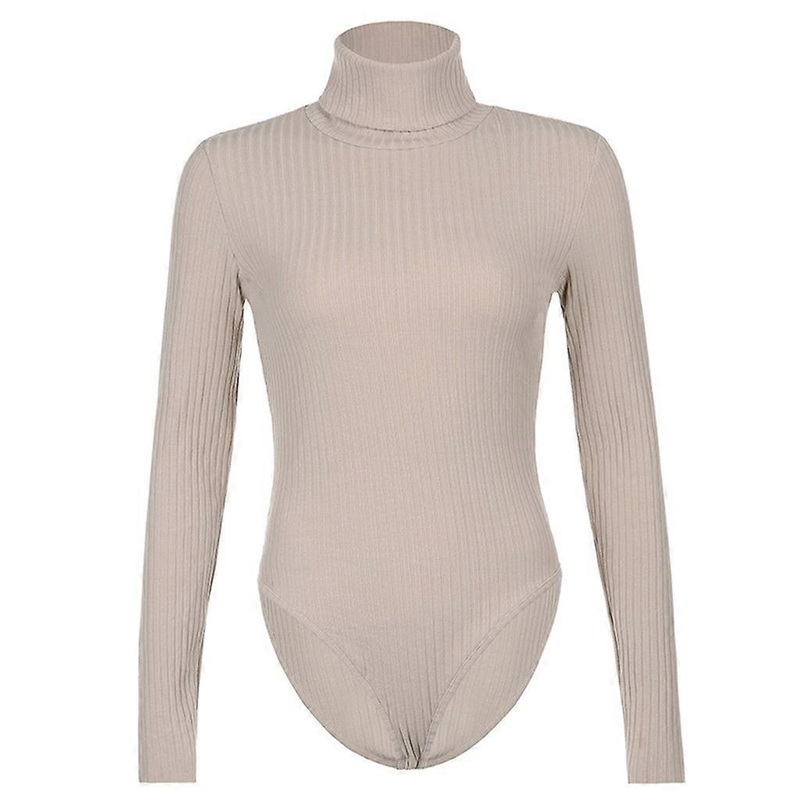 Women Autumn Ribbed Knitted Long Sleeve Bodysuit Turtleneck Simple Solid Color Bodycon Leotard Basic Stretch Jumpsuit Streetwear  a M | Fruugo SG