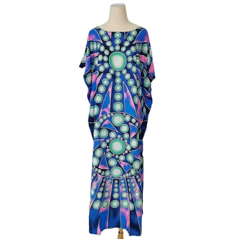 Women Beach Cover Up Batwing Sleeve O-neck Kaftan Geometric Dots Maxi Long Dress | Fruugo SG