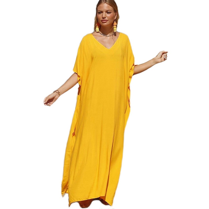 Women Beach Coverup Kaftan Dress Short Sleeve Bathing Suit Coverup Full Length Beach Kaftan Dress  Yellow | Fruugo SG