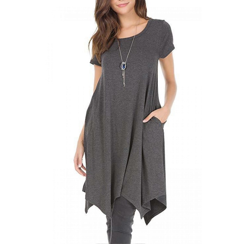 Women Casual Loose Soft Crewneck Short Sleeve Pockets Swing T-Shirt Dress —– Dark GraySize 3XL | Fruugo SG