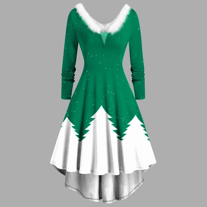 Women Christmas Printed Furry V-neck Party Dress | Fruugo SG