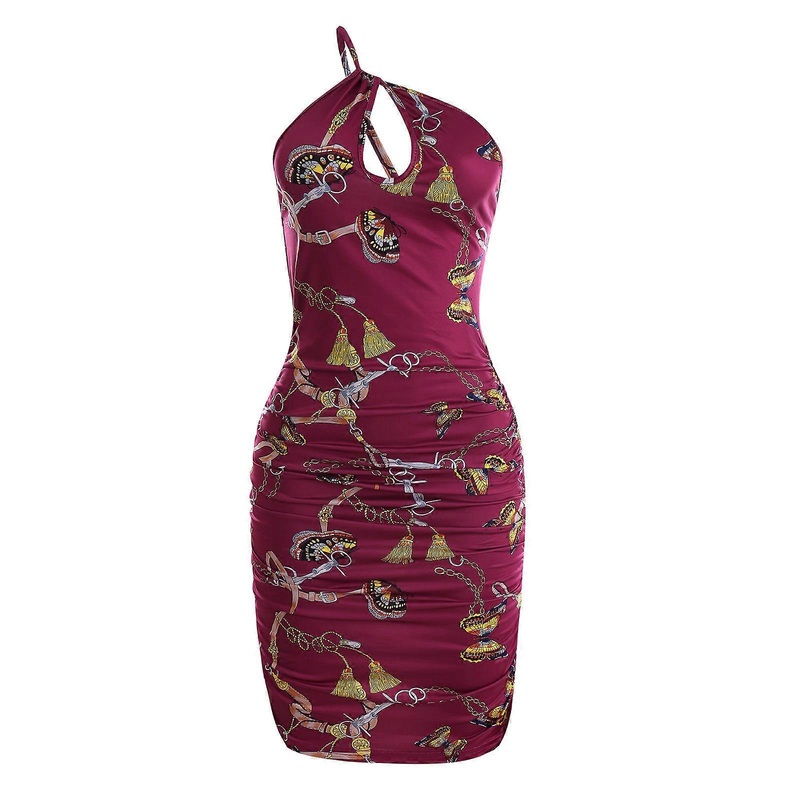 Women Hip Wrap Bodycon Dress Suspender Vacation Dress Temperament Print Sexy Sleeveless Dress Vacation Dress for Party  Burgundy XL | Fruugo SG