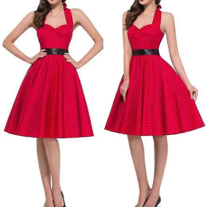 Women Polka Dot Vintage Cocktail Party Halter Dresses | Fruugo SG