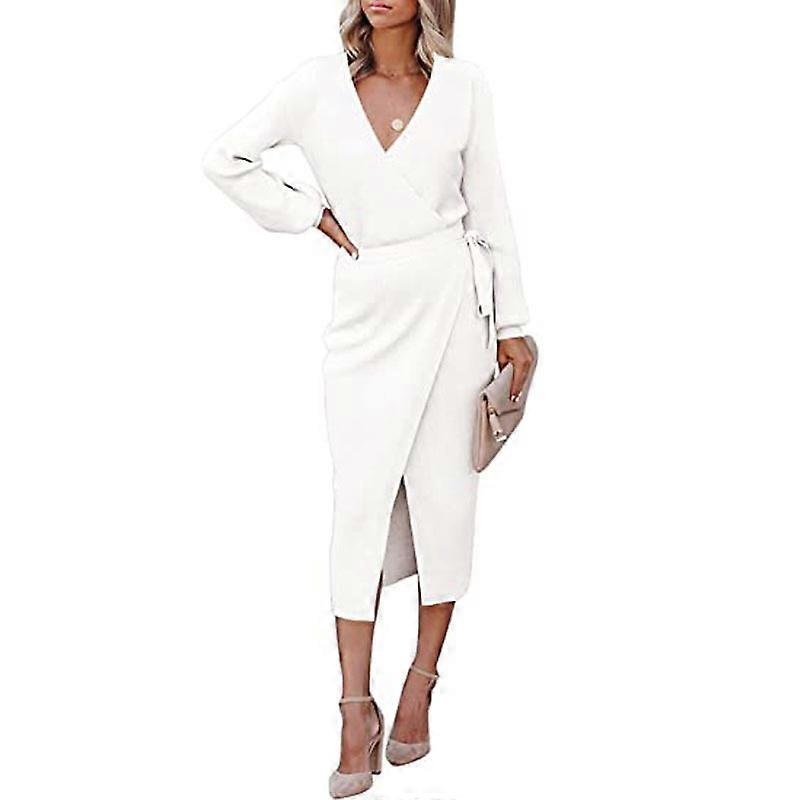 Women’s Fashion Long Skirt Elegant Temperament Sexy V-neck Knit Dress | Fruugo SG