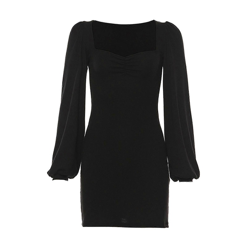 Women’s Lantern Long Sleeves Dress Sexy Ruched Mini Dress All-matching Square Neck Dress Cocktail Party Bodycon Dress  M | Fruugo SG