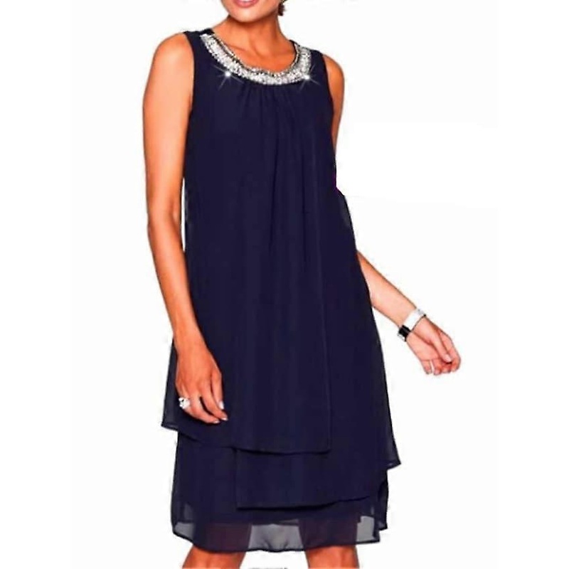Women’s Sleeveless Pure Color Crew Neck Casual Weekend Temperament Chiffon Dress | Fruugo SG