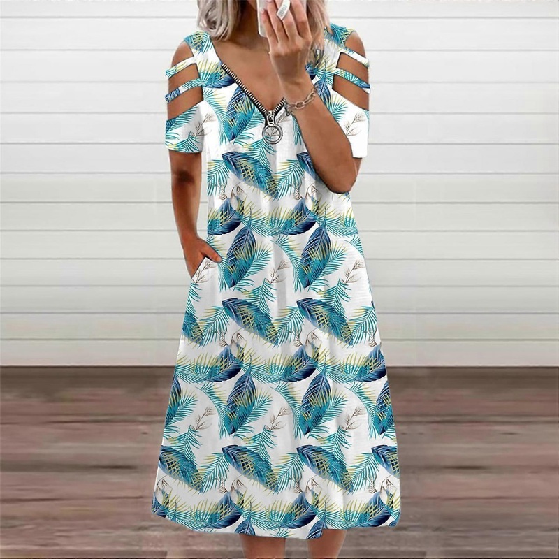 Women’s Summer Floral Print Cross V Neck Dress Bohemian Flowy Long Maxi Dresses, Lake Blue (S) | Fruugo SG