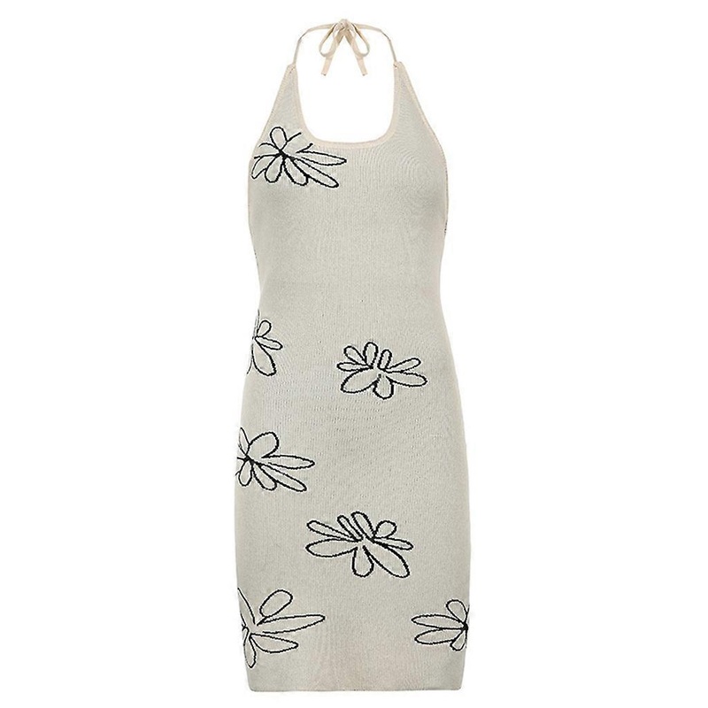 Women Summer Sexy Halter Bandage Backless Knitted Bodycon Mini Dress Harajuku Graffiti Floral Printed Beach Clubwear | Fruugo SG