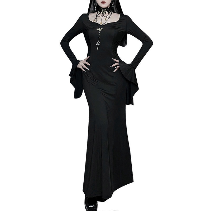 Womens Flare Long Sleeve Bodycon Dress Sexy Skinny Maxi Dress Halloween Gothic Dark Party Dress Streetwear  M | Fruugo SG