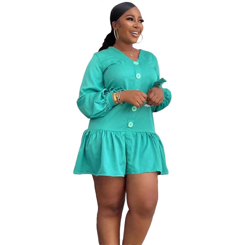 Womens Solid Color Wrap V-Neck Button Long Sleeve Dress Elegant Cocktail Party Midi Dresses with Ruffle Hem  Mint Green XL | Fruugo SG