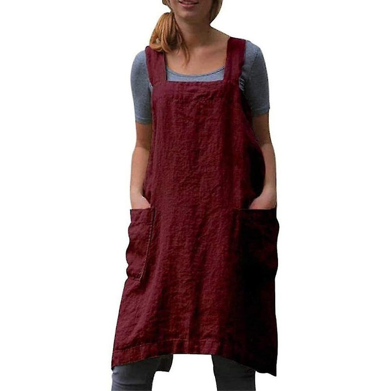 Cotton Linen Apron Cross Back Apron For Women With Pockets Pinafore Dress For Baking Cooking | Fruugo SG