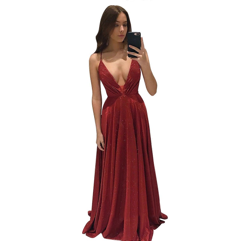 Deep V Neck Sexy Shiny Wedding Dress for Women Elegant Backless Sleeveless Crisscross Bandage Bridal Formal Party Gown  Red XL | Fruugo SG