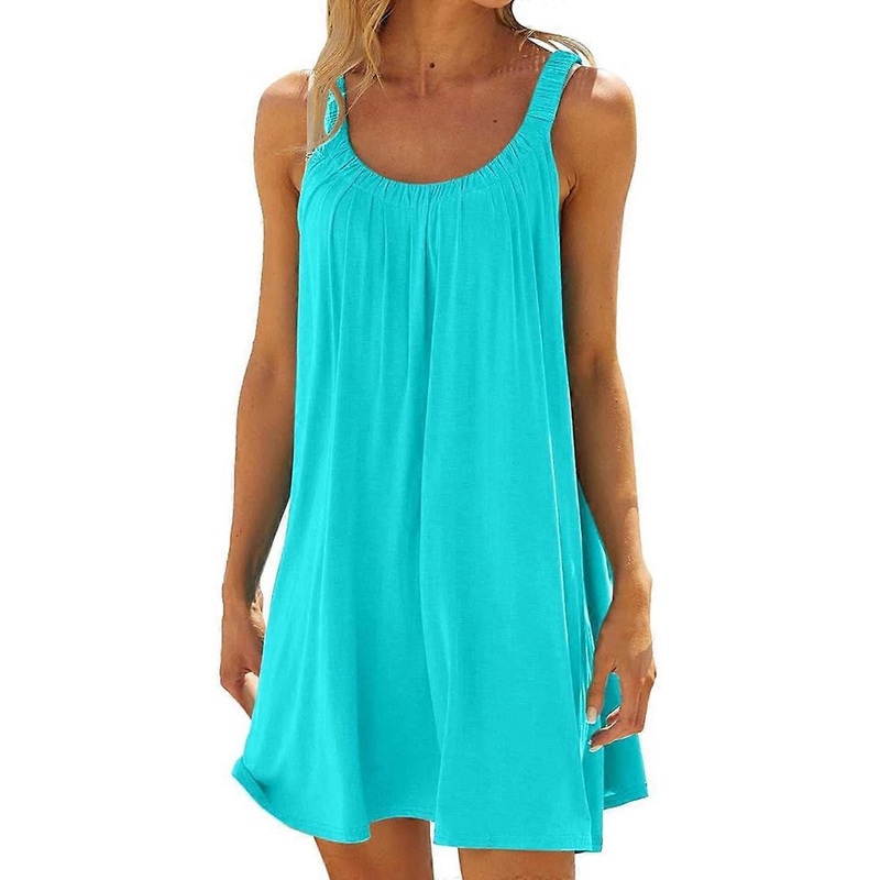 Dresses for women Summer Sleeveless Tank Dress Plain Pleated Vest T Shirt DM | Fruugo SG