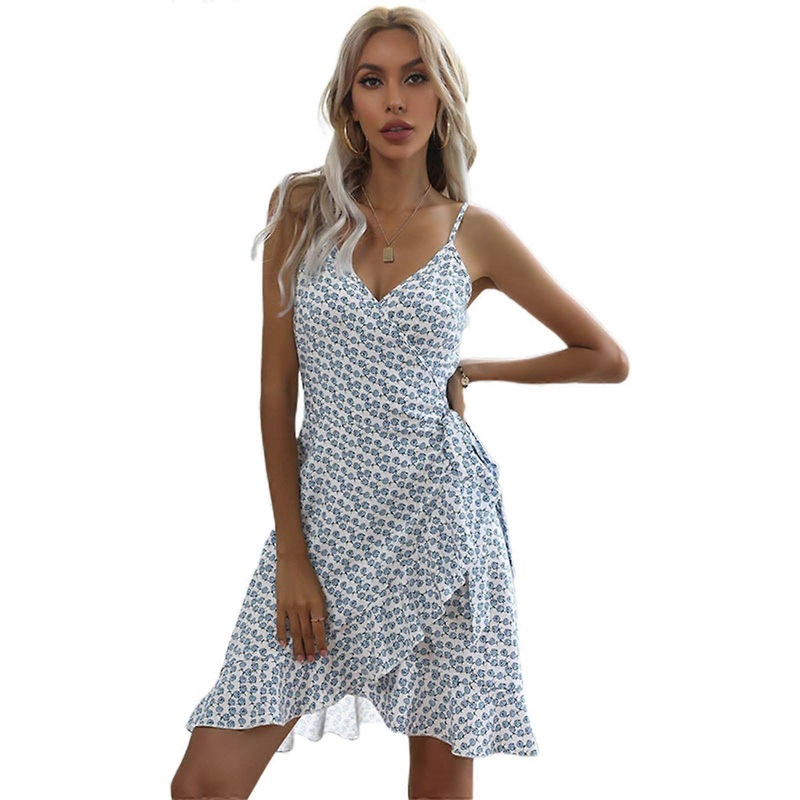 Elegant Spaghetti Strap Casual Ruffle Hem Dress with Front Split Summer Sleeveless Mini Dress  White XL | Fruugo SG