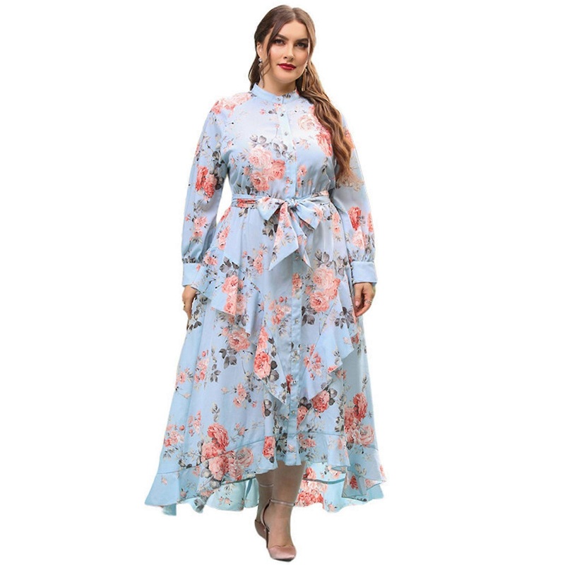 Europe and America Plus Size Dress for Women Muslim Ruffle Dress Long Sleeves Dress Floral Print Maxi Dress Beach Dress  XL | Fruugo SG