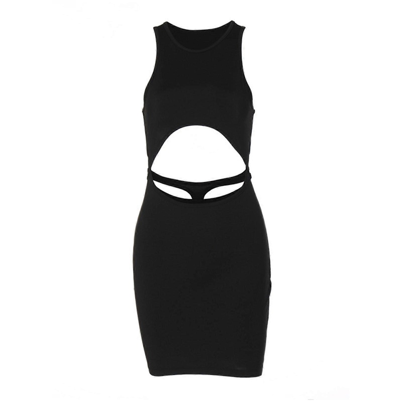 Sexy Cut out Bodycon Slim Irregular Dress Women Solid Color Dress Sleeveless Mini Dress for Daily Vacation Cocktail Club  Black S | Fruugo SG